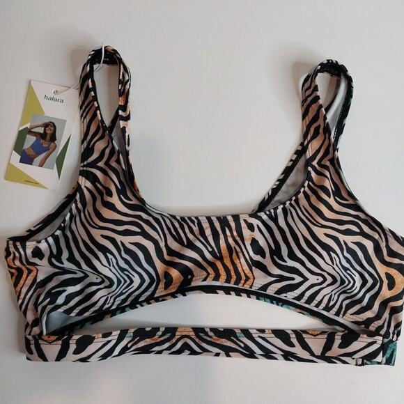 Halara Yoga Sports Bra Top Zebra Open Shapewear NWT Women's Large - Picture 1 of 5